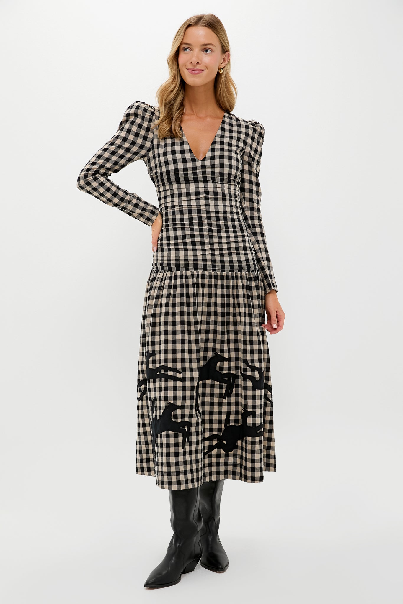 Black Plaid Malika Midi Dress
