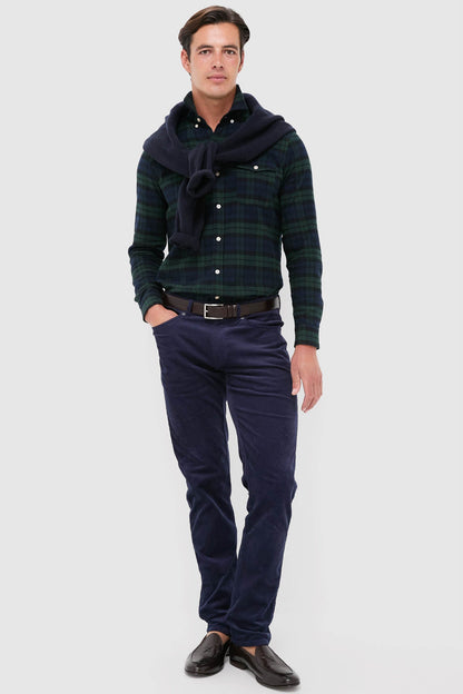Navy Forest Plaid Washed Flannel