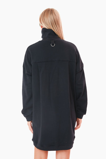 Black Lightweight Terry Turtleneck Dress