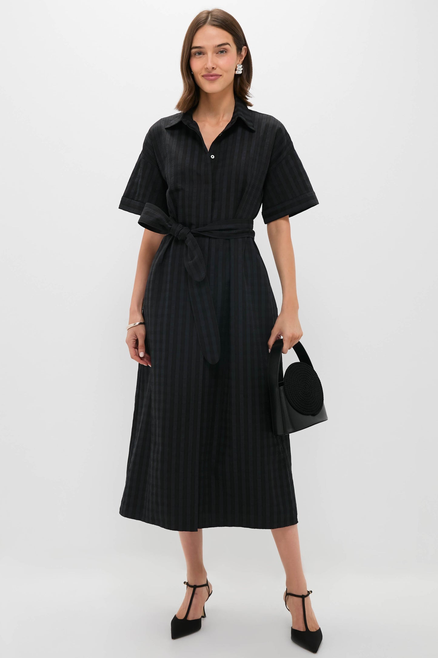 Black Windowpane Seersucker Zacara Dress
