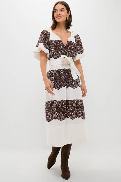 Cream with Western Lace Print Fairground Dress