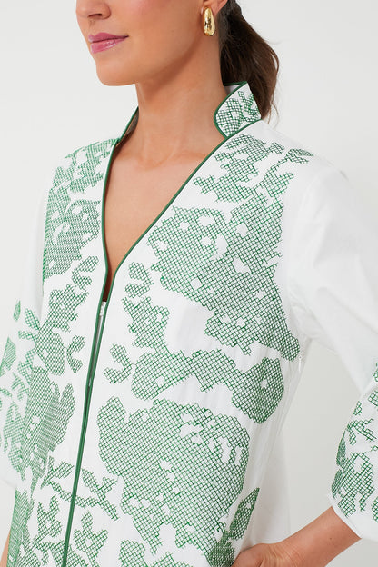 White & Green Embroidery Arem Caftan