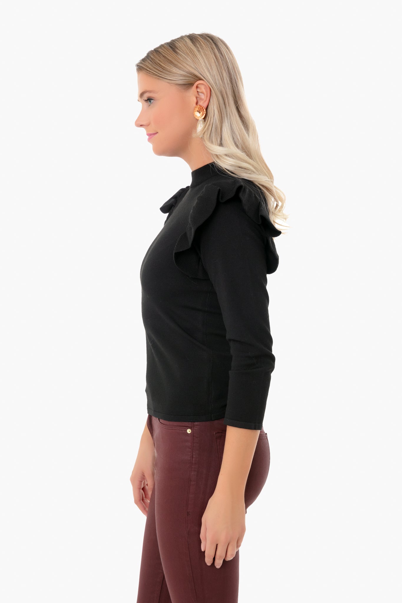 Black Ruffle Long Sleeve Sweater