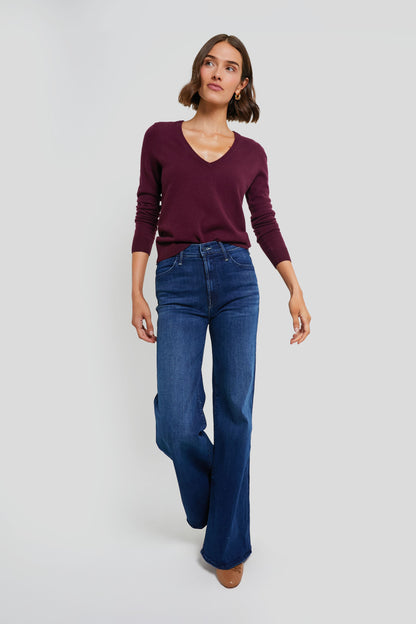 Oxblood Cashmere V-Neck Sweater