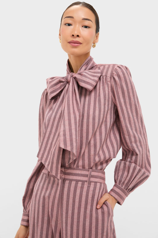 Mauve Stripe Brianna Bow Blouse