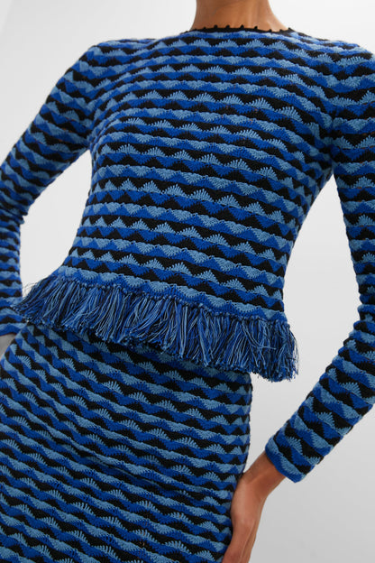 Blue and Black Profundo Midi Skirt