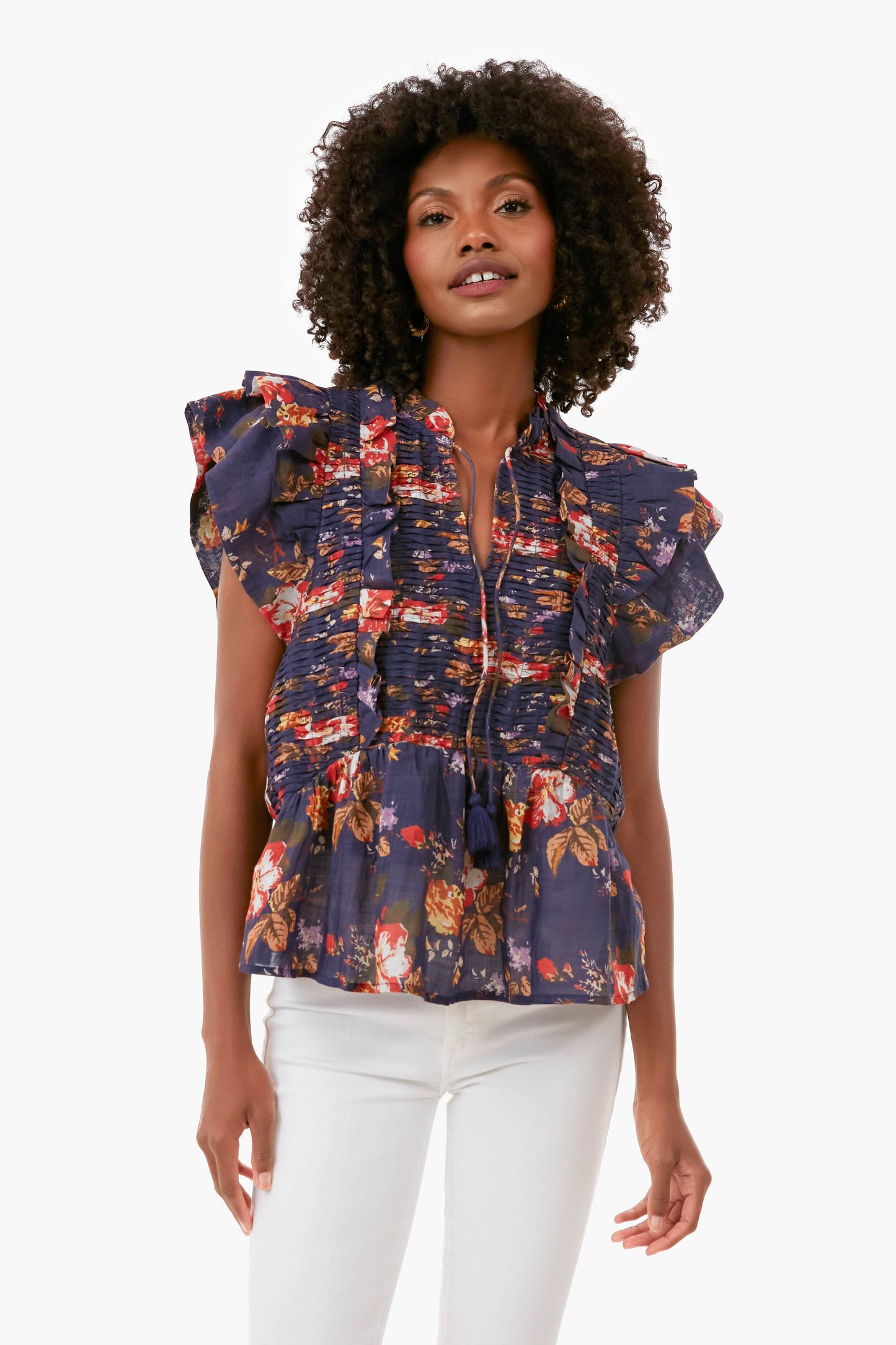 Navy Esme Flutter Sleeve Top