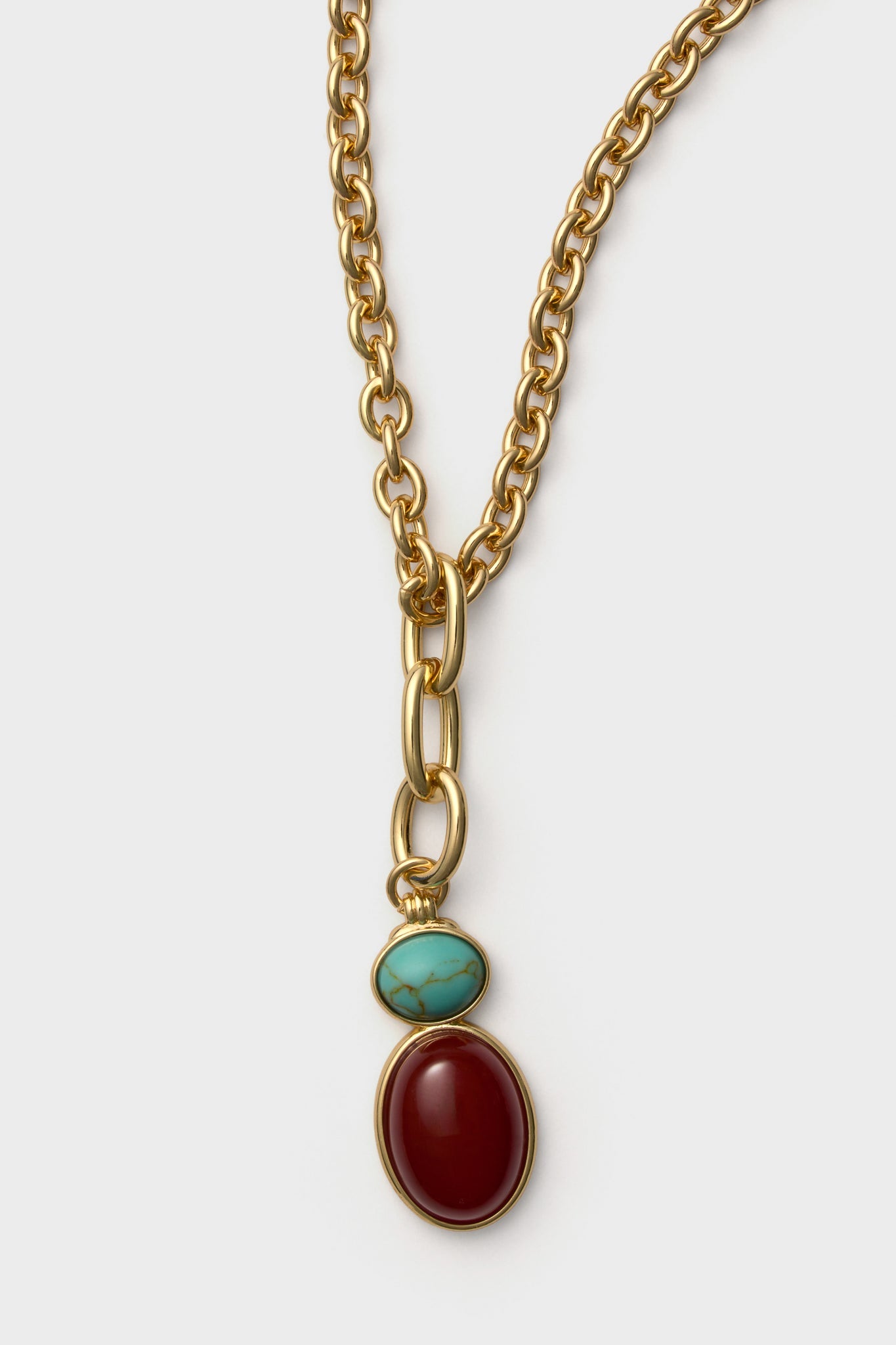 Shiny Gold, Turquoise and Carnelian Semi Precious Stone Necklace