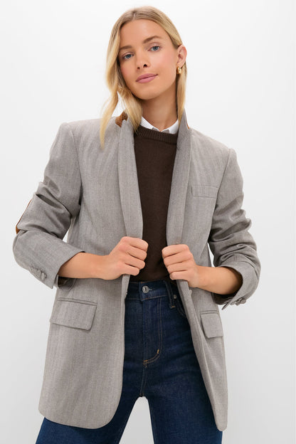 Gray Herringbone Suede Patch Leo Blazer