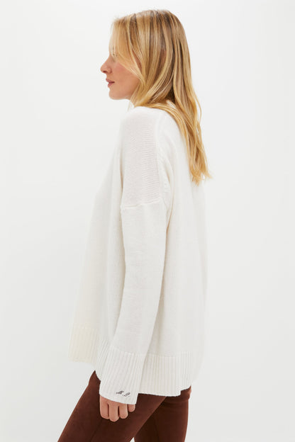 Ivory Cashmere Cassie V-Neck Cashmere Sweater