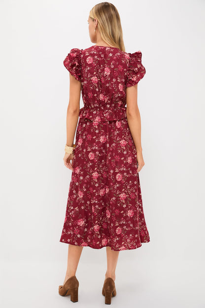 Oxblood Multi Floral Midi Dress