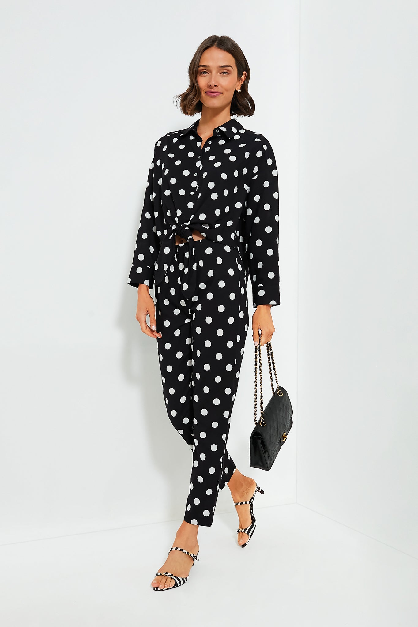Black Polka Dot Tie-Front Juliana Shirt