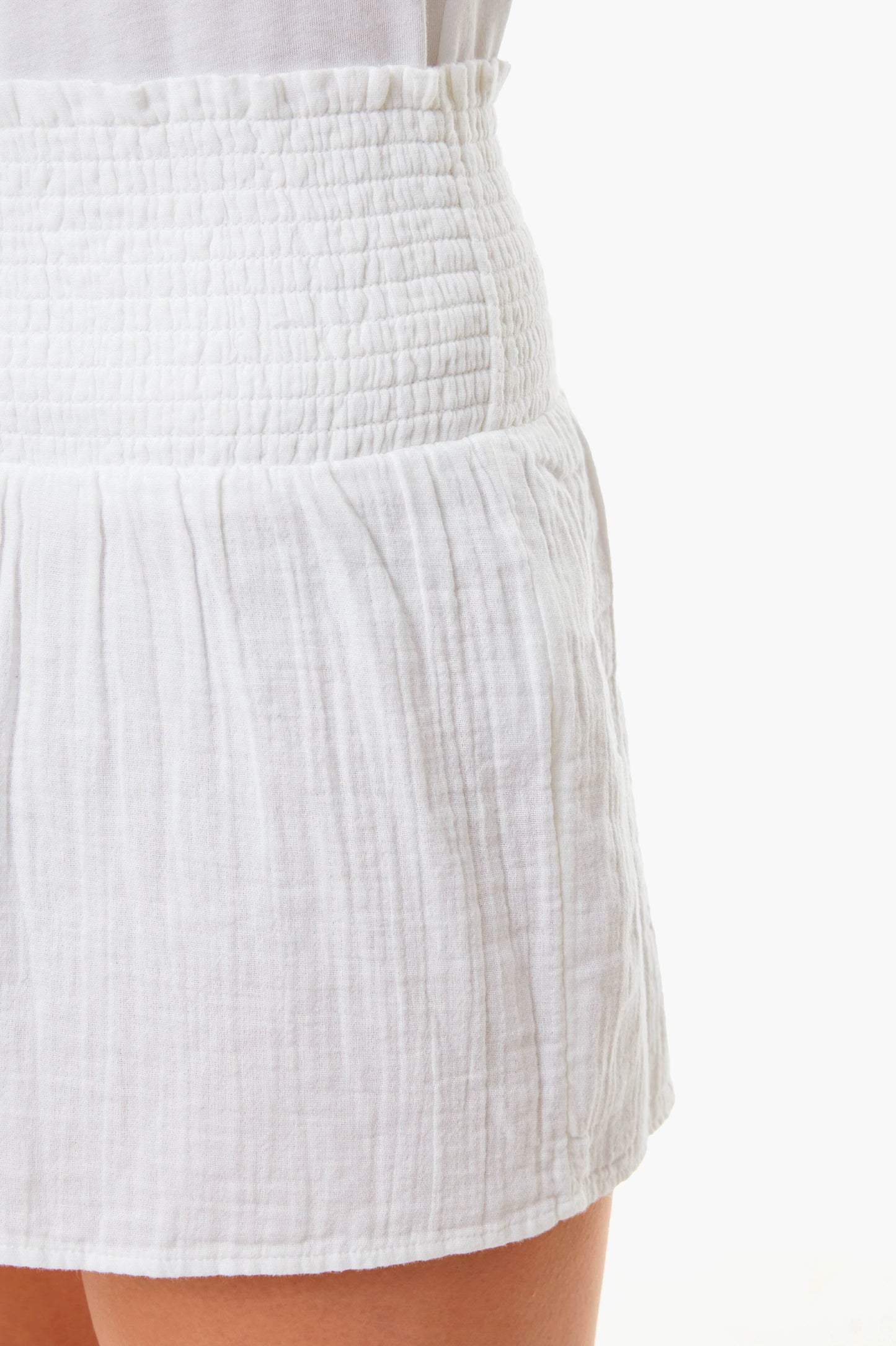 White Cap Gauzy Smocked Pull-On Shorts
