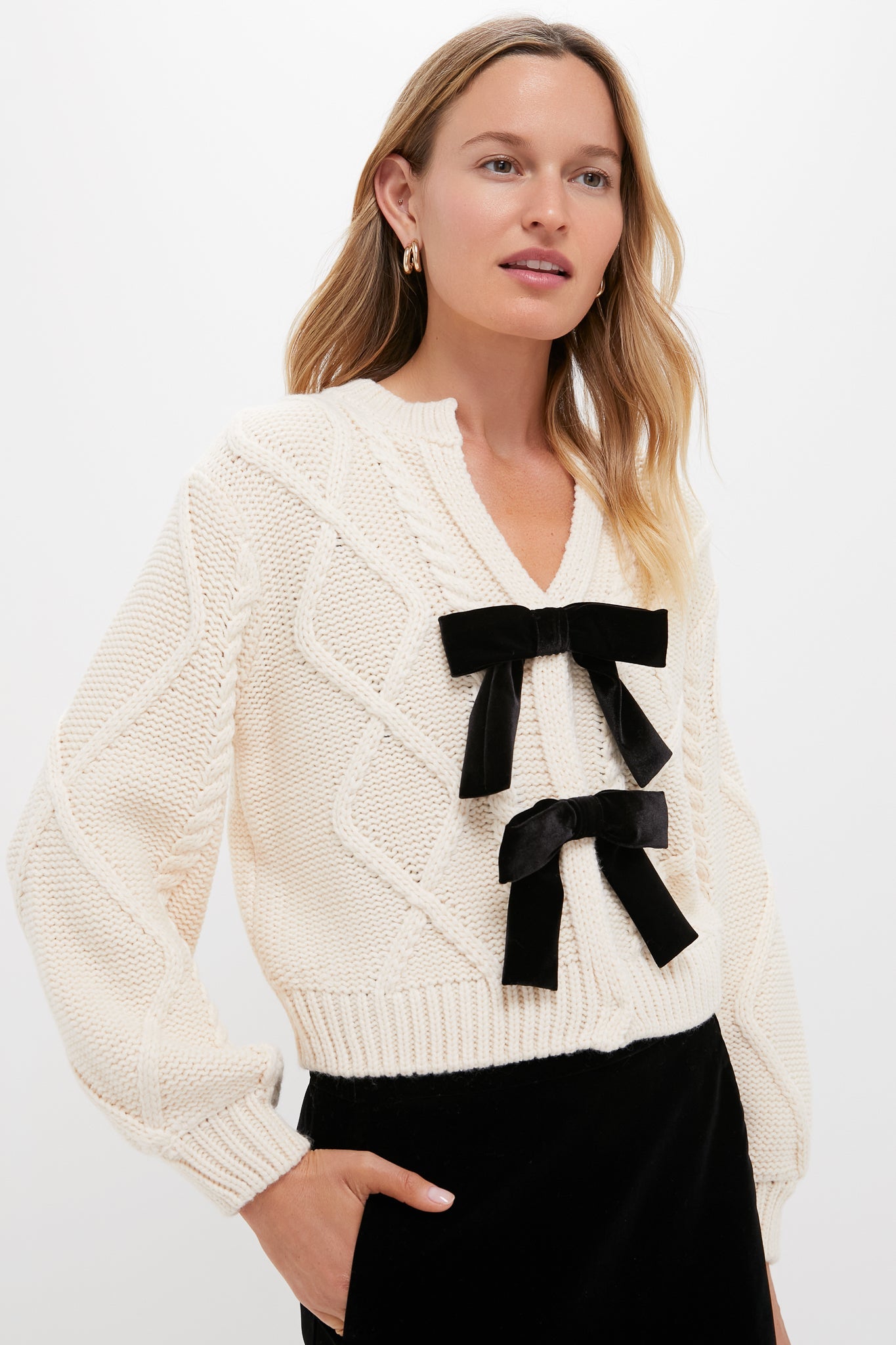 Cream & Black Velvet Bows Bess Cardigan