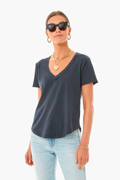 Black Organic Cotton V Neck Tee