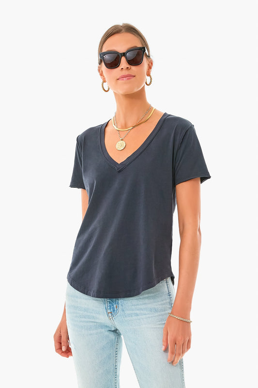 Black Organic Cotton V Neck Tee