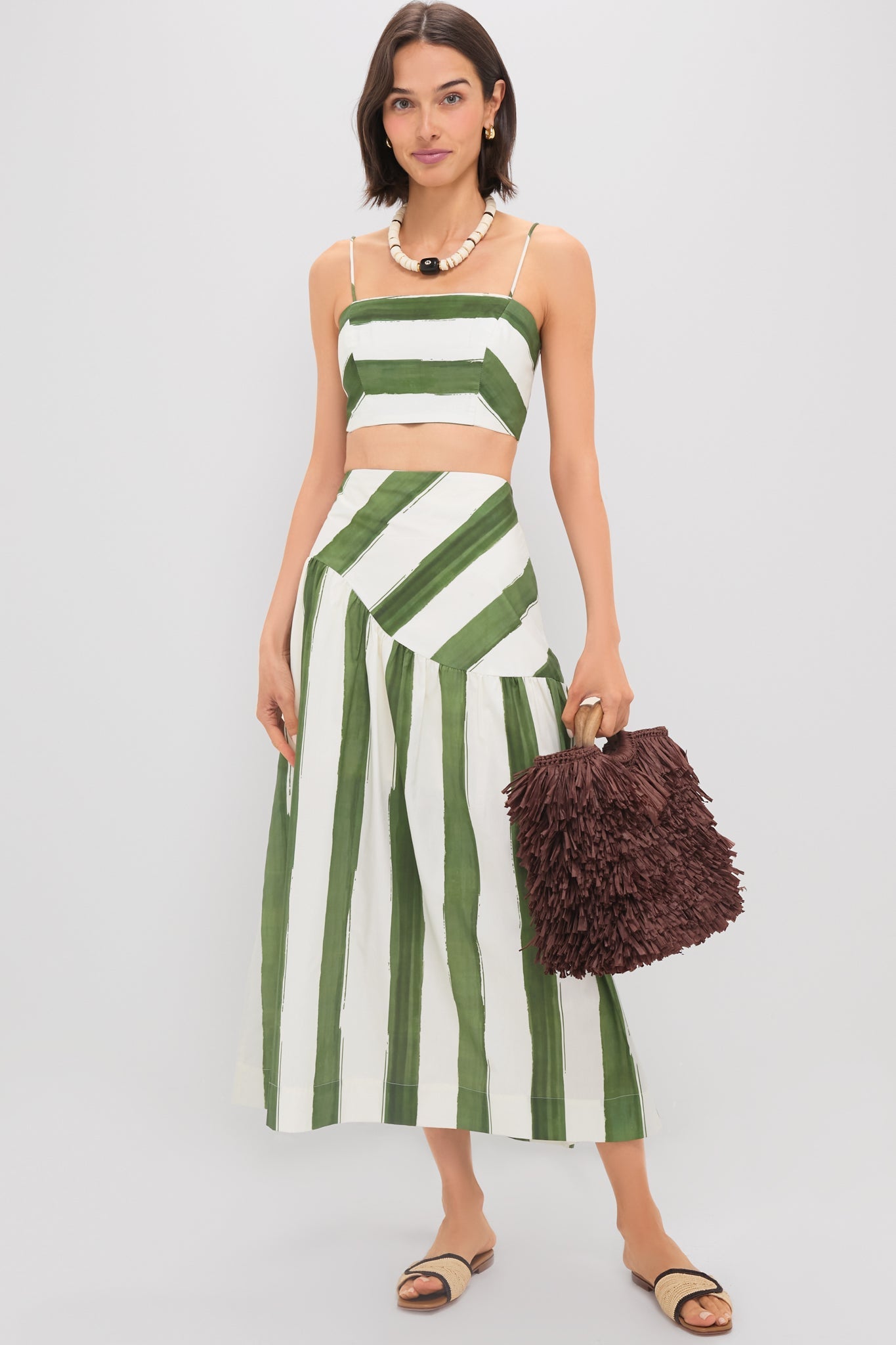 Green Stripe Nature Midi Skirt