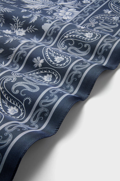 Navy Floral Bandana Medium Silk Scarf