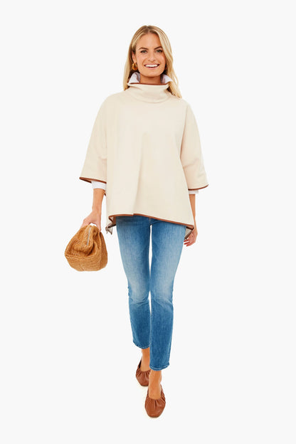 Ivory Pearl Leather Trim Funnel Neck Piper Poncho