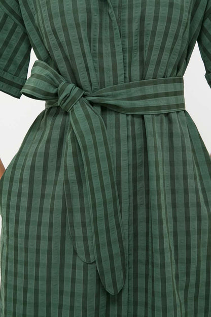 Dark Green Windowpane Seersucker Zacara Dress