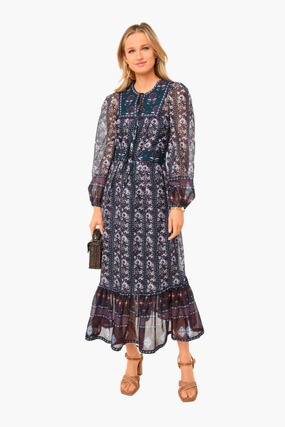 Berry Nadine Border Long Sleeve Tiered Dress