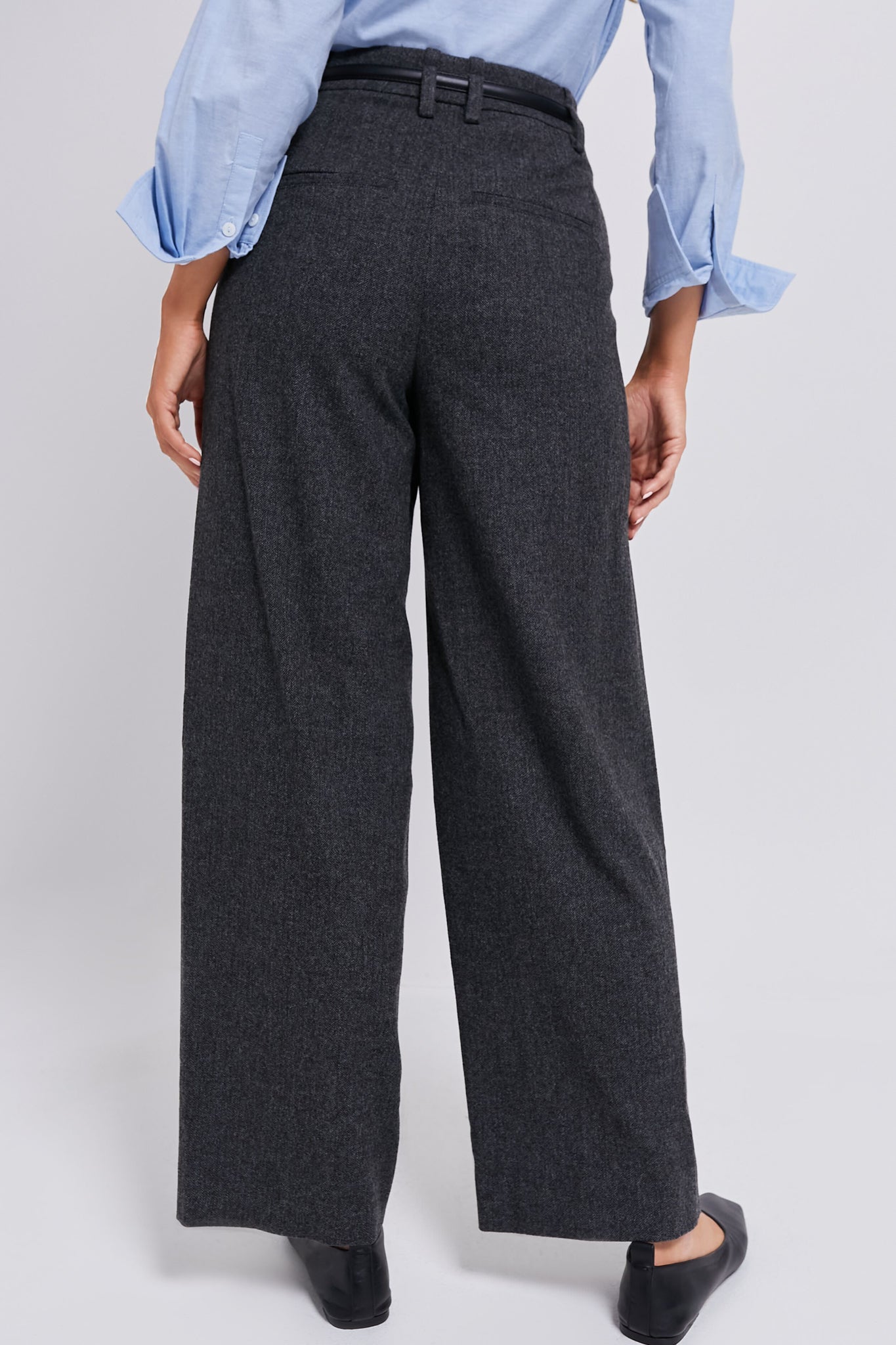 Charcoal Herringbone High Waisted Wide Leg Trouser