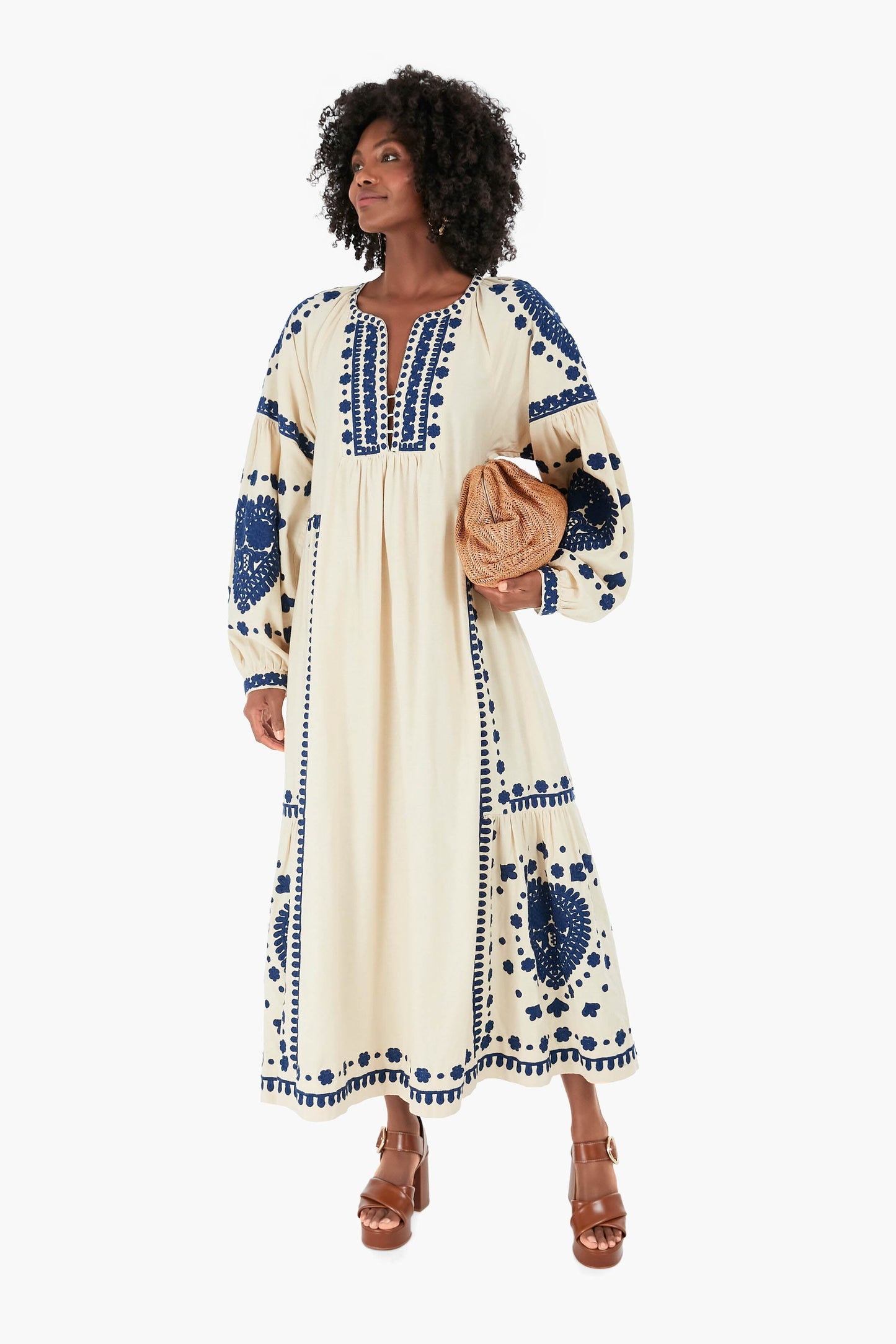 Cream Holly Soutache Longsleeve Dress