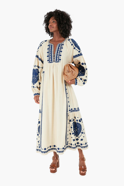 Cream Holly Soutache Longsleeve Dress