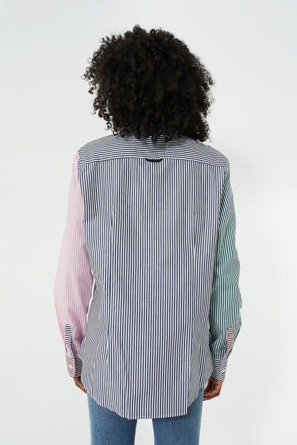 Dark Multi Stripe Boyfriend Shirt