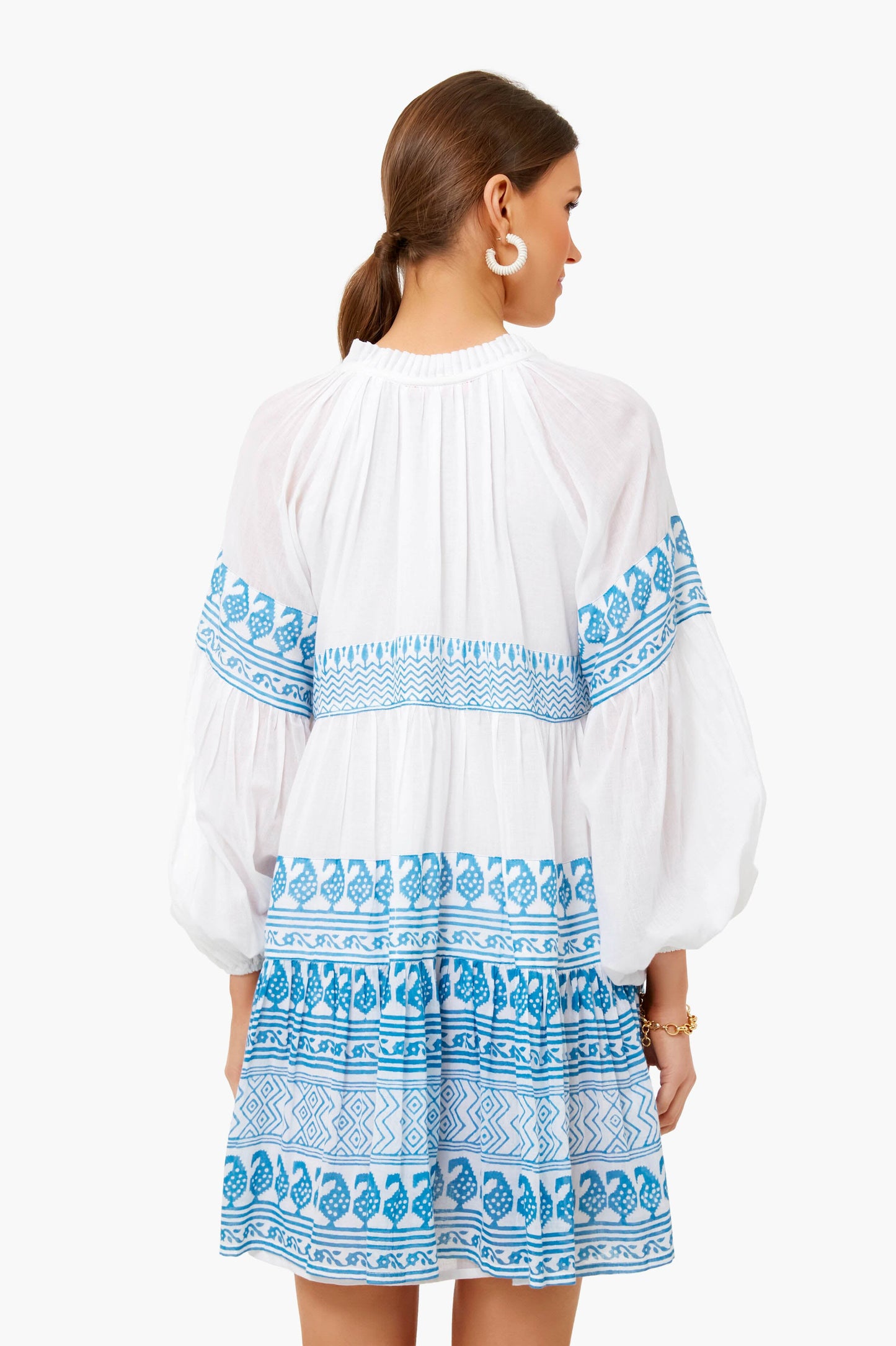 Santorini Blue Balloon Sleeve Short Dress