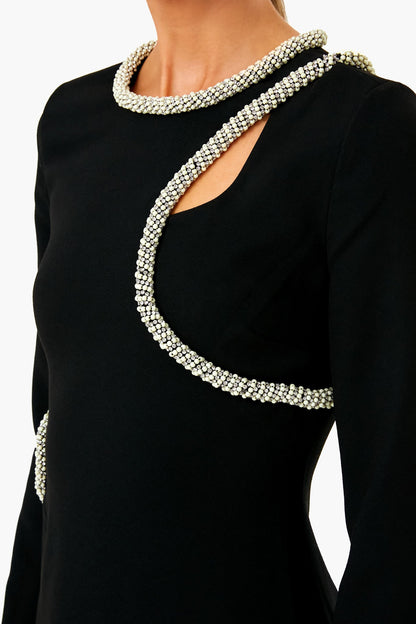 Black Katharine Diamante Embroidery Cutout Mini Dress