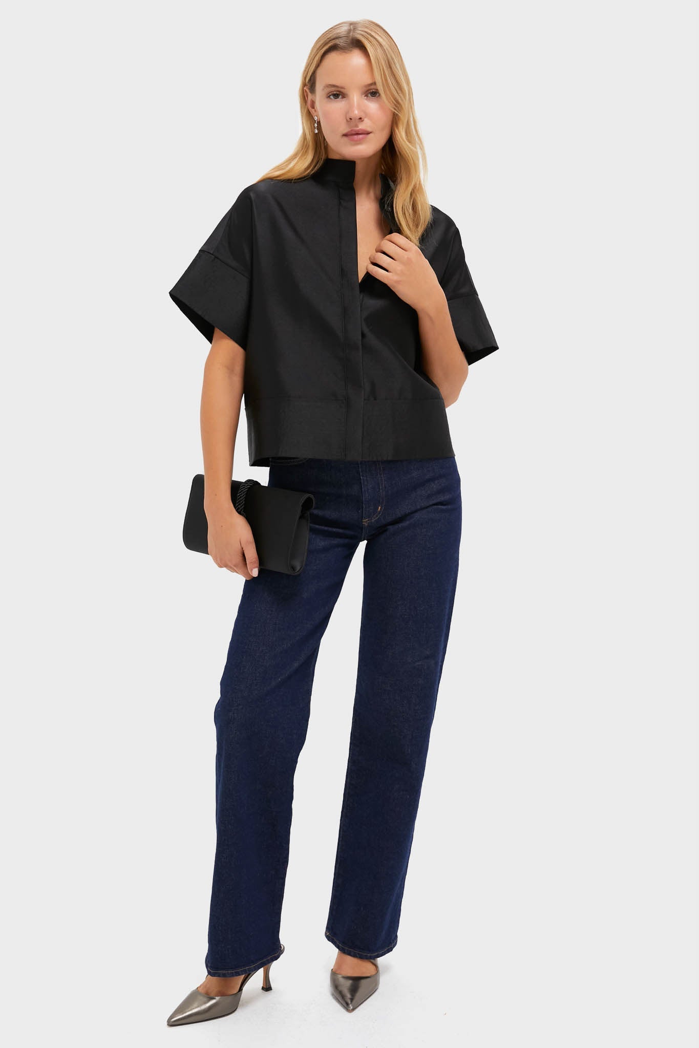 Black Dupioni Trapunto Stitch Sofia Shirt