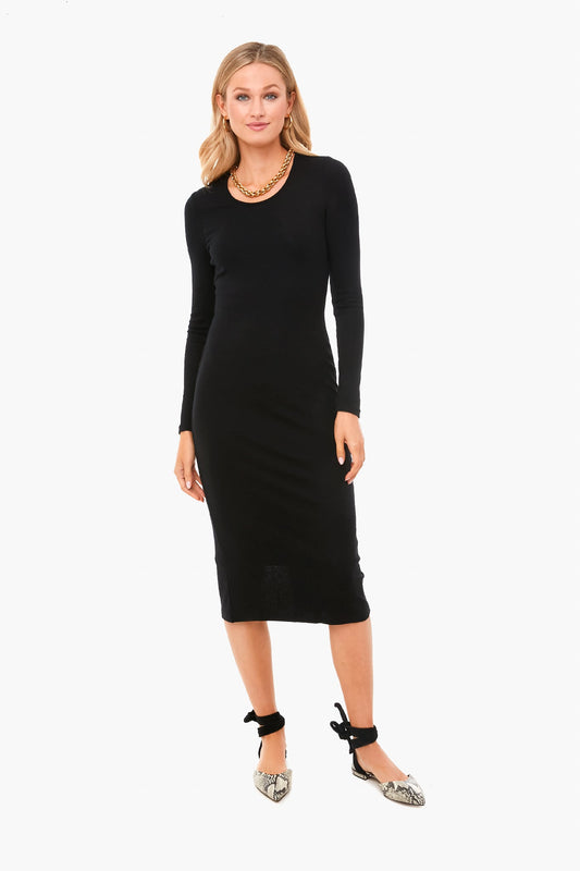 Black Lexi Rib Long Sleeve Midi Dress