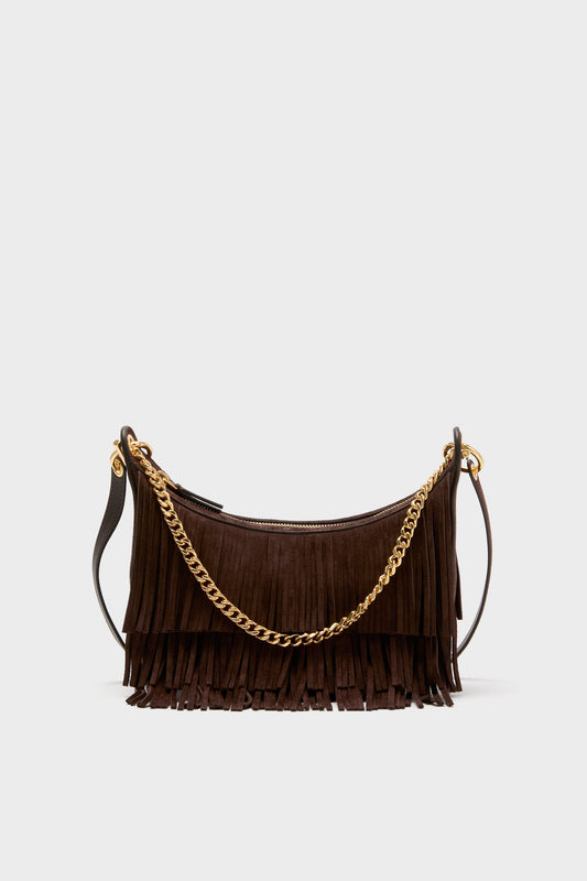 Espresso Small Suede Fringe Fortune Hobo Bag
