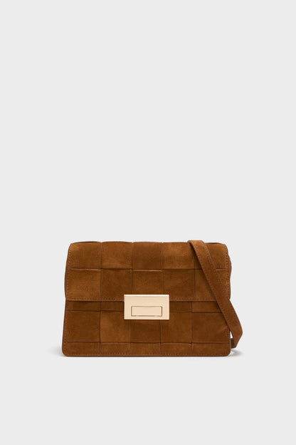 Woven Cacao Suede Delphine Crossbody Bag