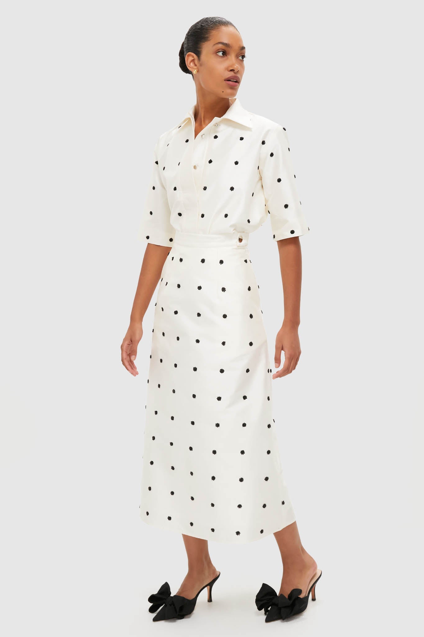 Ivory Polka Dot Daphne Midi Skirt