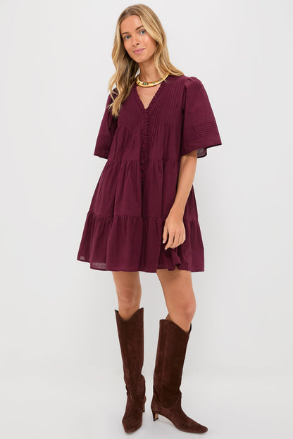 Exclusive Burgundy Anise Short Sleeve Dress