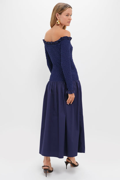 Navy Mixed Media Angola Maxi Dress