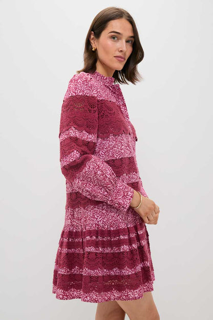 Lace Trim Maroon & Pink Floral Emmie Mini Dress