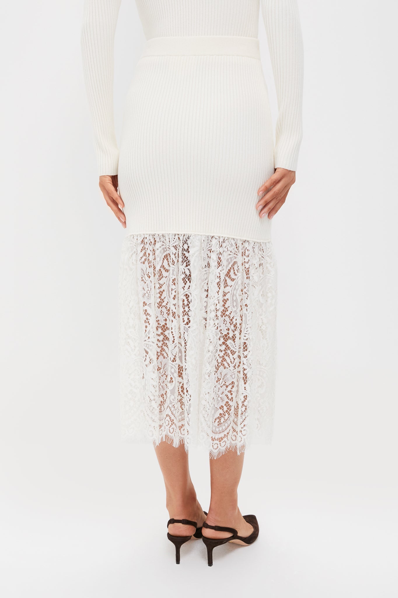 Cream Knit Kori Lace Midi Skirt