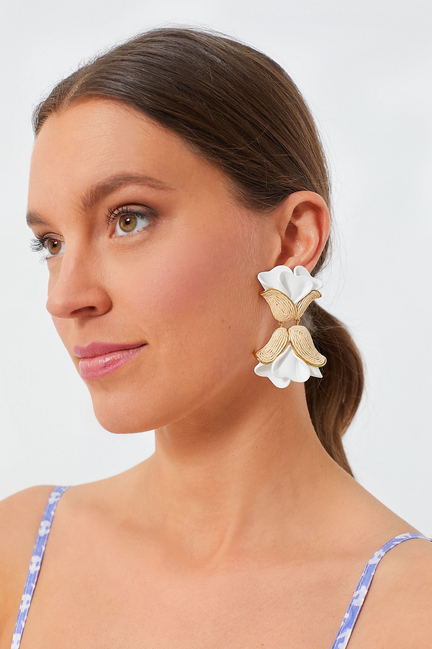 White Leather and Raffia Rosalie Earrings