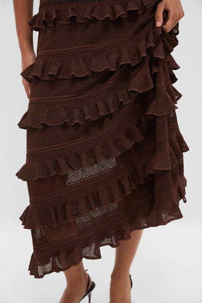 Metallic Chocolate Hypnotic Lace Frill Midi Dress